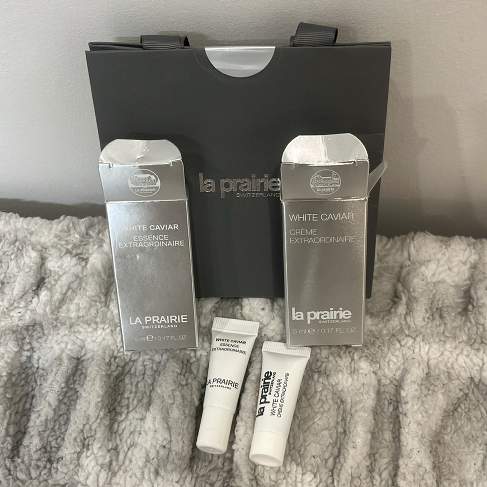 La Prairie Luxury Skincare Set w white caviar serum and face cream, gift bag New